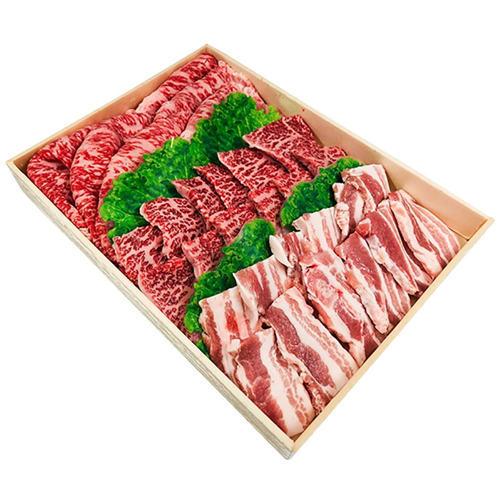 お肉 大分県産 おおいた和牛 モモ焼肉用 300g + 大判ロース焼肉用 300g + 国産ハーブ 豚バラ 焼肉用 200g ≪ 条件付き送料無料 ≫【 産地直送商品 】