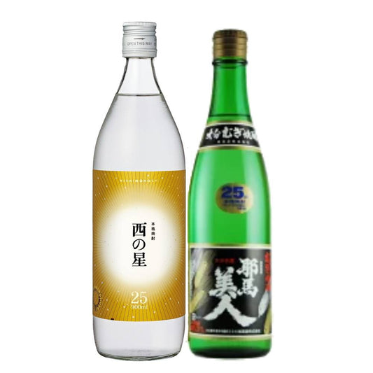 大分むぎ焼酎 2本セット 三和酒類 西の星 25° 900ml  x 旭酒造 耶馬美人 ( やばびじん ) 麦 25° 720ml